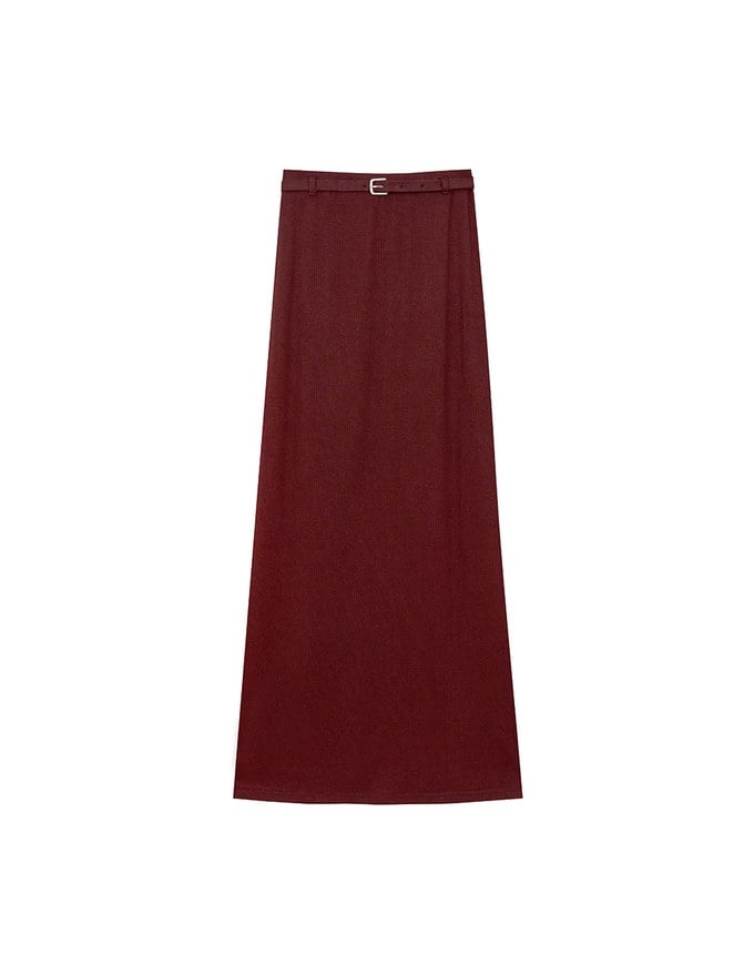 AIR SPACE Logo Embroidered Belted Straight Maxi Skirt
