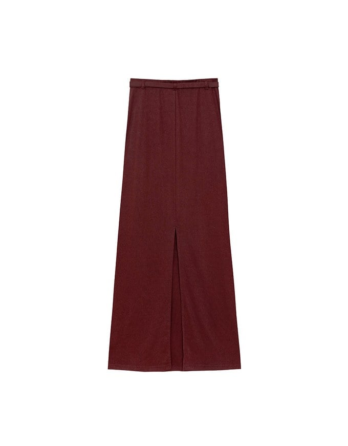 AIR SPACE Logo Embroidered Belted Straight Maxi Skirt