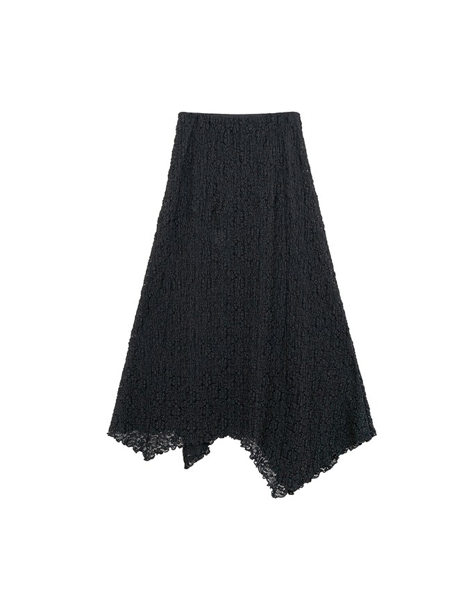 Lace Asymmetrical Hem High Waist Maxi Skirt