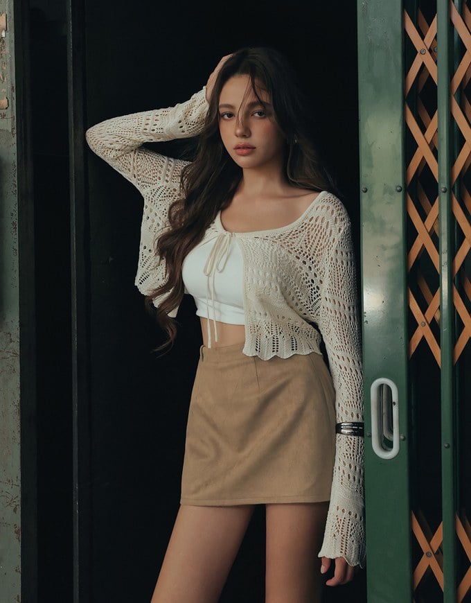 High Waist Faux Suede A Line Mini Skirt
