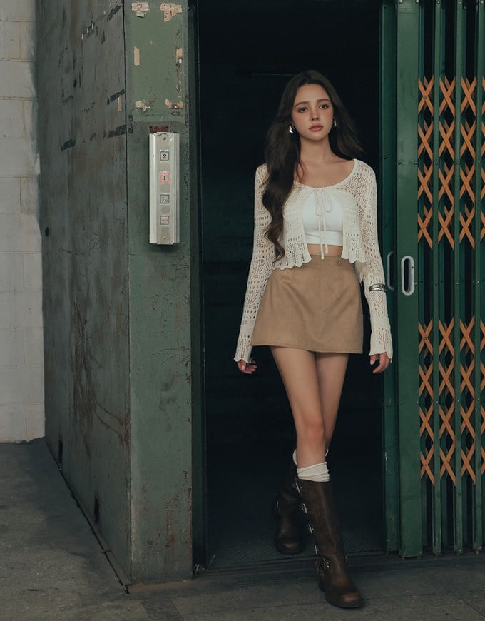 High Waist Faux Suede A Line Mini Skirt