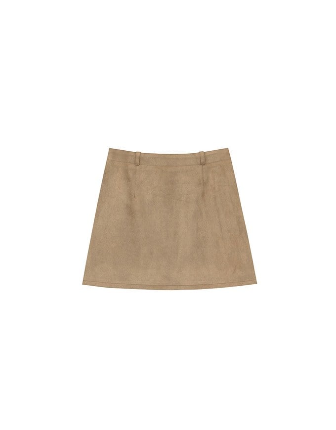 High Waist Faux Suede A Line Mini Skirt