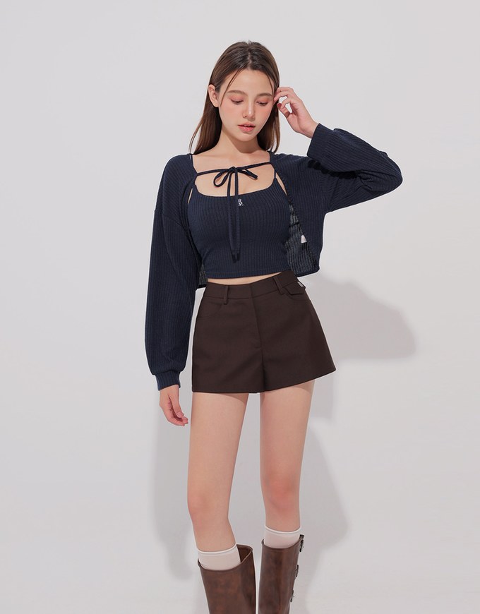 Tailored High Waist Shorts with AIR SPACE Logo Embroidery