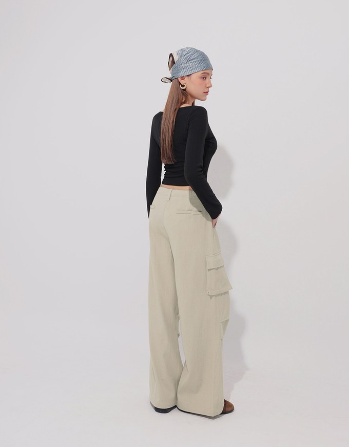 Drawstring Waist Wide Leg Cargo Pants with Pockets