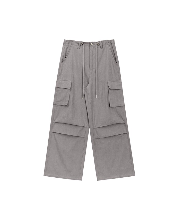 Drawstring Waist Wide Leg Cargo Pants with Pockets