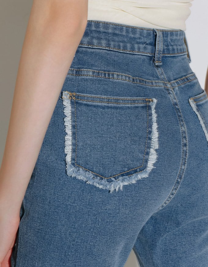 Classic High Waist Frayed Edge Flared Jeans Denim Pants