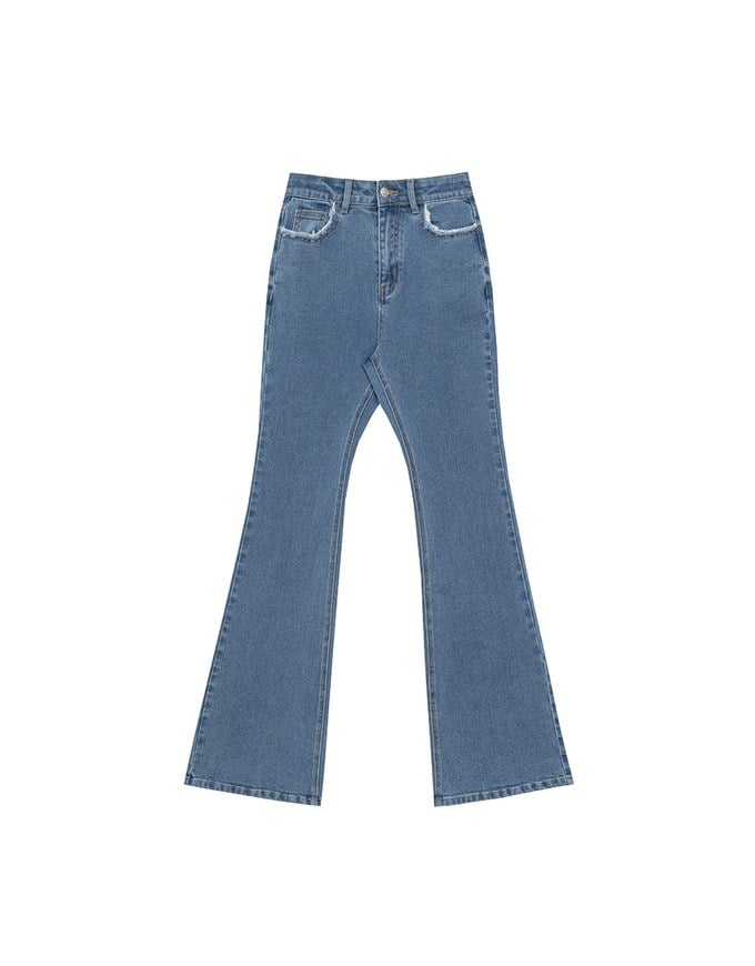 Classic High Waist Frayed Edge Flared Jeans Denim Pants