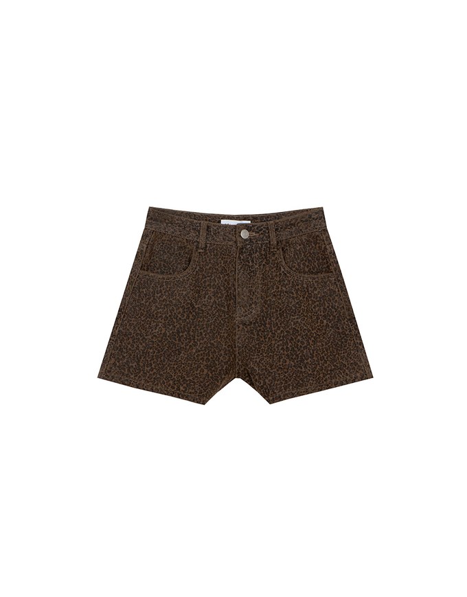 High Waist Leopard Print Jeans Denim Shorts with Pockets