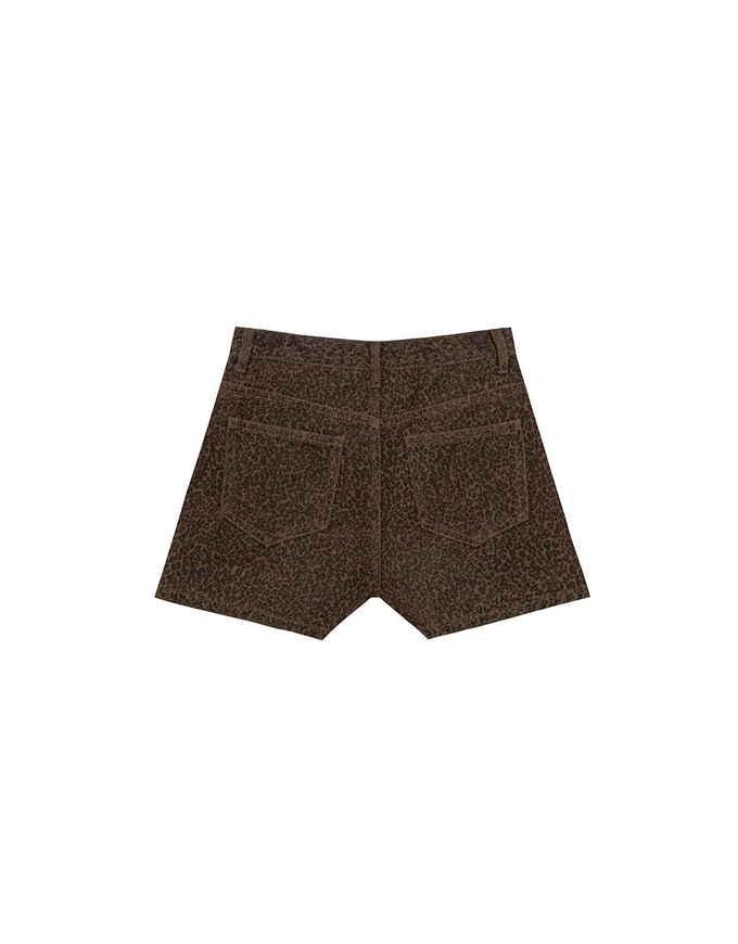 High Waist Leopard Print Jeans Denim Shorts with Pockets