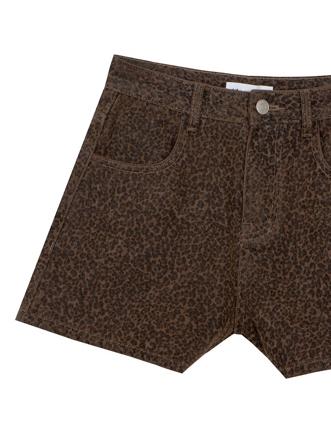 High Waist Leopard Print Jeans Denim Shorts with Pockets