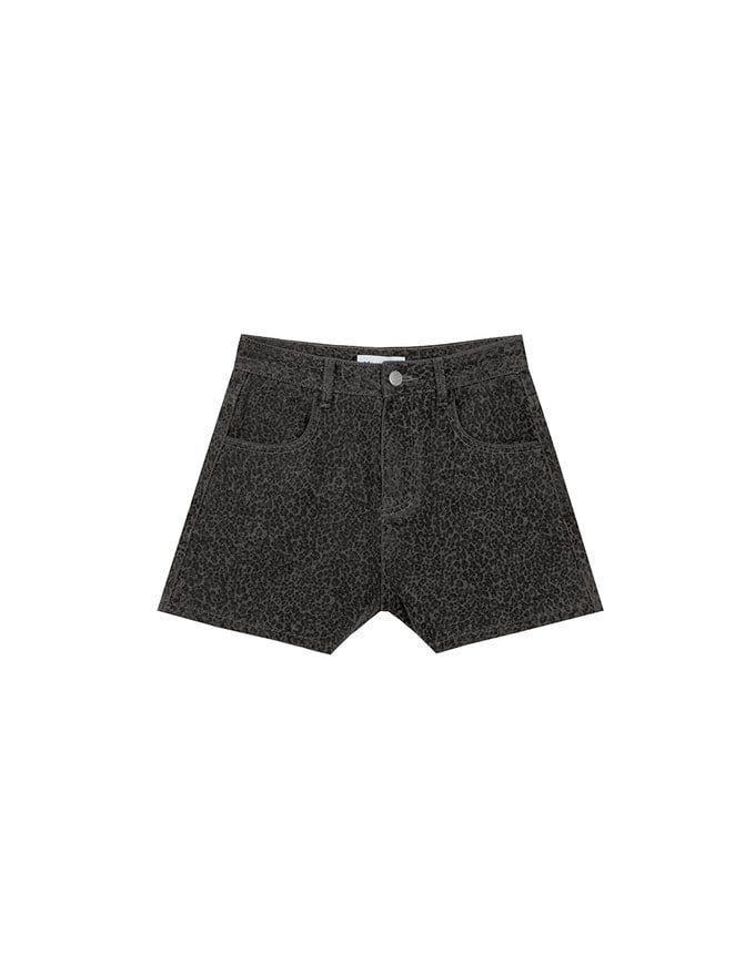 High Waist Leopard Print Jeans Denim Shorts with Pockets