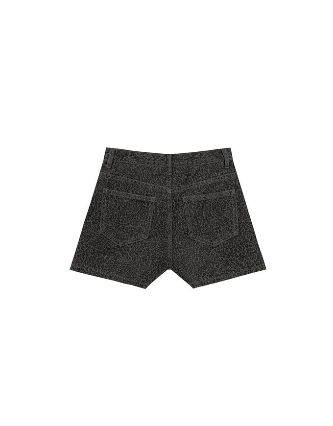 High Waist Leopard Print Jeans Denim Shorts with Pockets