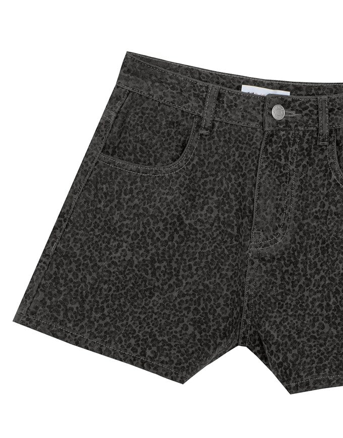High Waist Leopard Print Jeans Denim Shorts with Pockets