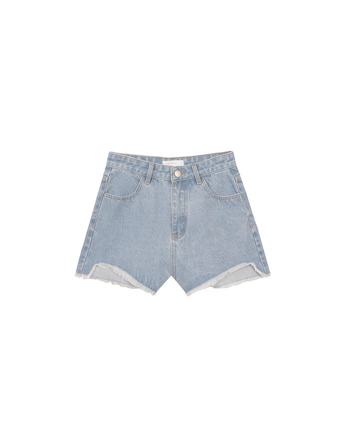 Raw Hem Jeans Denim Shorts with Back Logo Stitch Detail