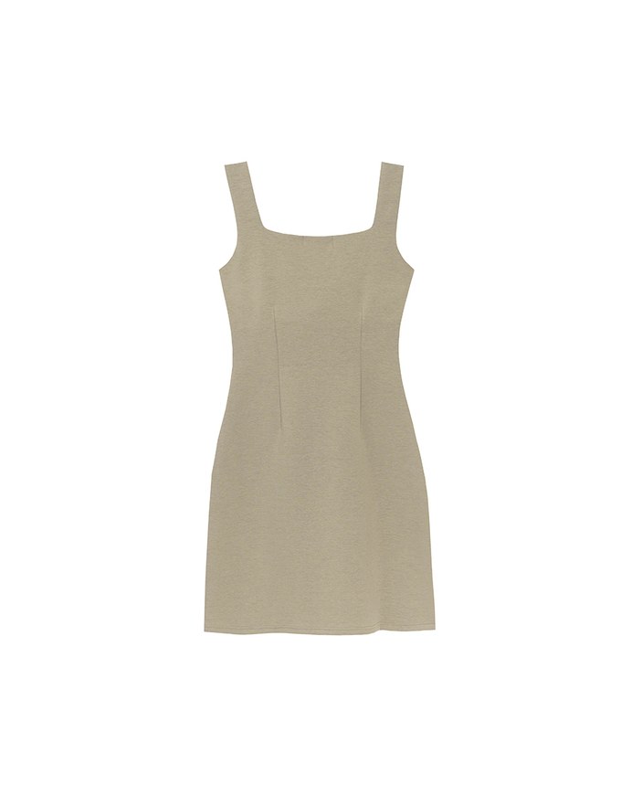 Classic Square Neck Wide Strap Fitted Padded Mini Dress