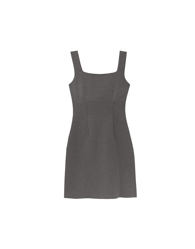Classic Square Neck Wide Strap Fitted Padded Mini Dress