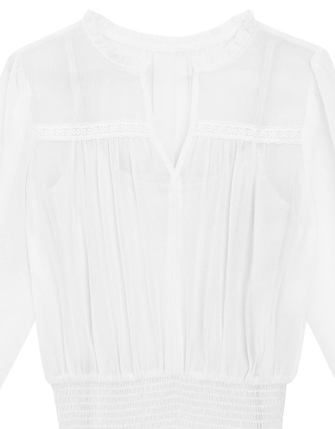 Sheer Chiffon Lace Trim Long Sleeve Mini Dress