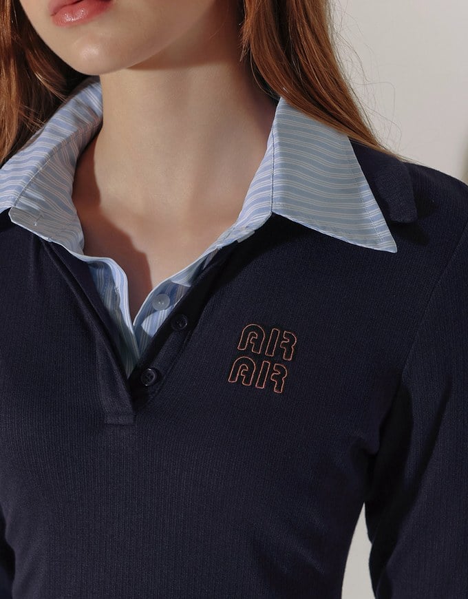 Fitted Ribbed Polo Neck Knit Mini Dress with AIR SPACE Logo Embroidery