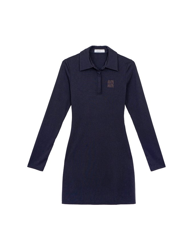 Fitted Ribbed Polo Neck Knit Mini Dress with AIR SPACE Logo Embroidery