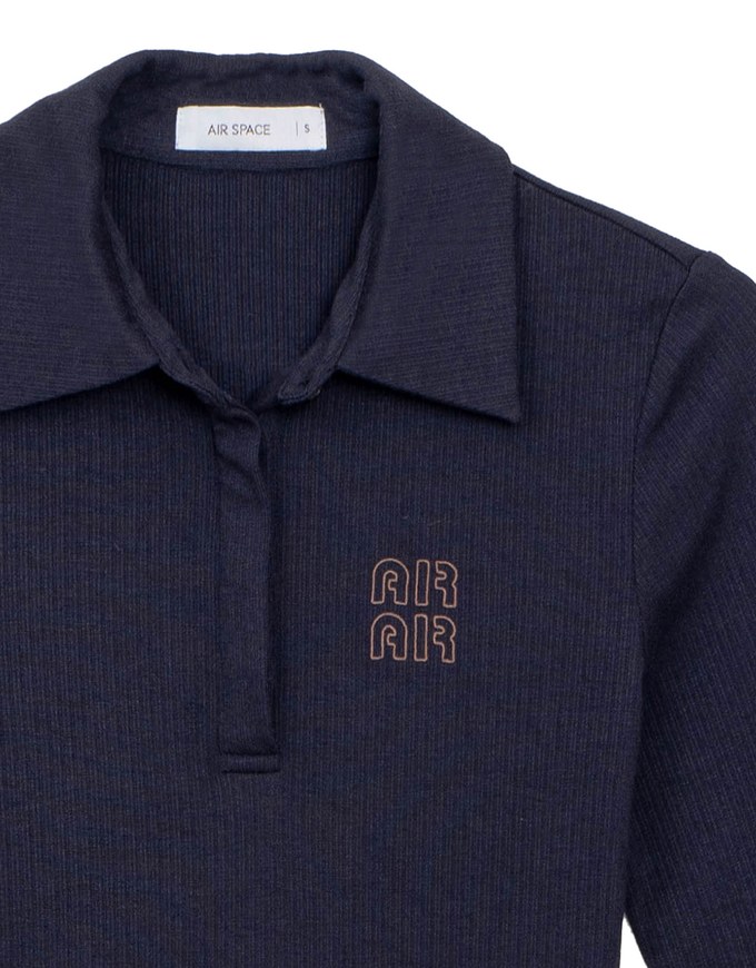 Fitted Ribbed Polo Neck Knit Mini Dress with AIR SPACE Logo Embroidery