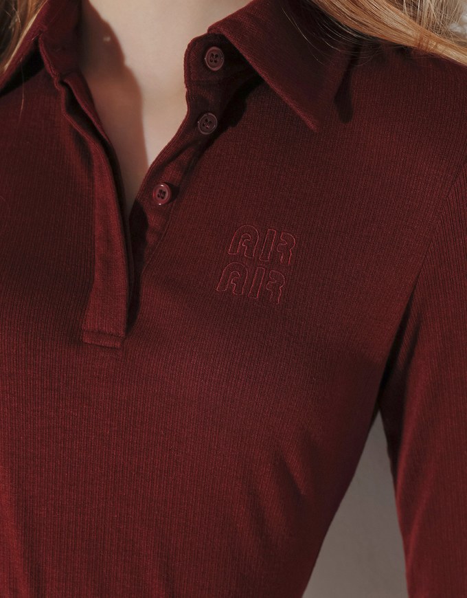 Fitted Ribbed Polo Neck Knit Mini Dress with AIR SPACE Logo Embroidery