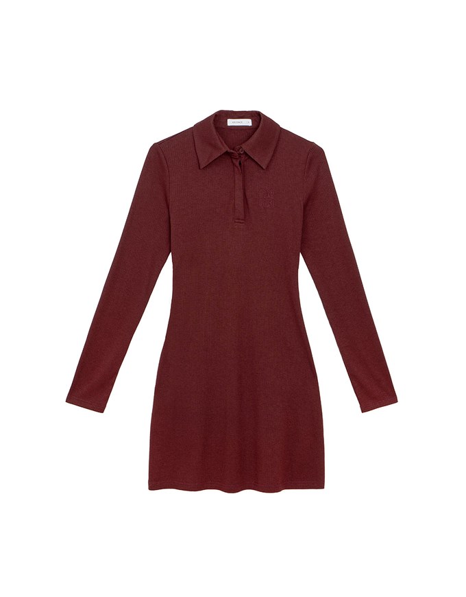 Fitted Ribbed Polo Neck Knit Mini Dress with AIR SPACE Logo Embroidery