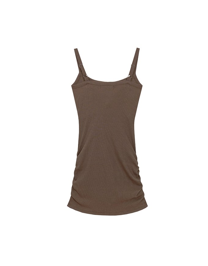 Spaghetti Strap Plain Bodycon Mini Dress with Ruched Hemline