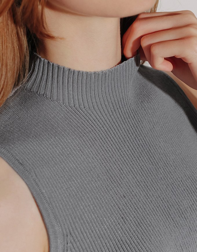 Mock Neck Sleeveless Ribbed Knit Mini Dress