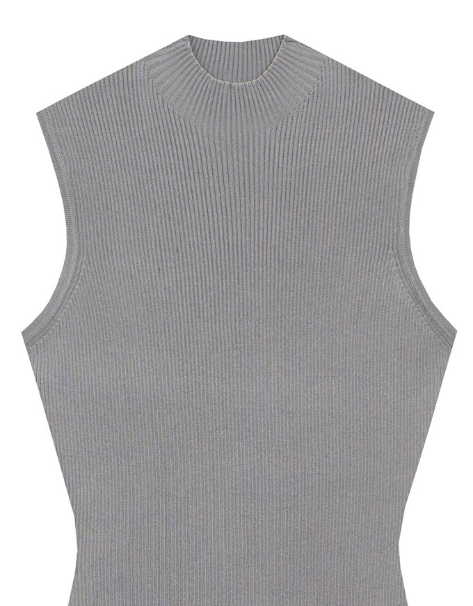 Mock Neck Sleeveless Ribbed Knit Mini Dress