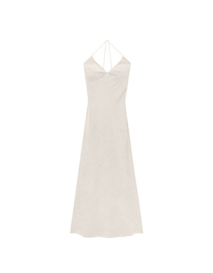 V Neck Halter Faux Suede Spaghetti Strap Cami Padded Maxi Dress
