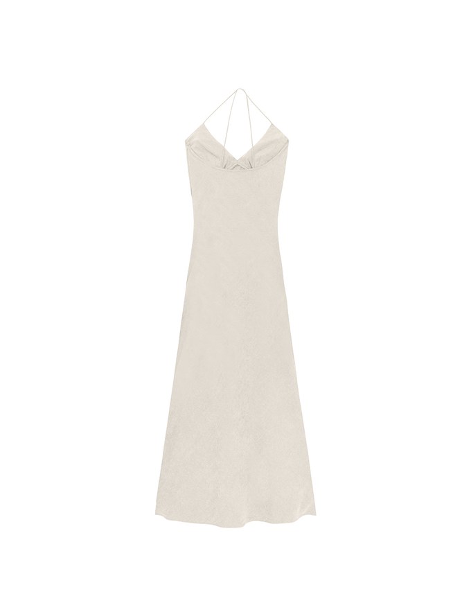 V Neck Halter Faux Suede Spaghetti Strap Cami Padded Maxi Dress
