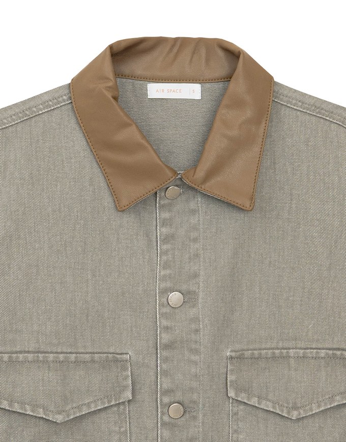 Raw Hem Crop Jeans Denim Jacket with Contrast Collar