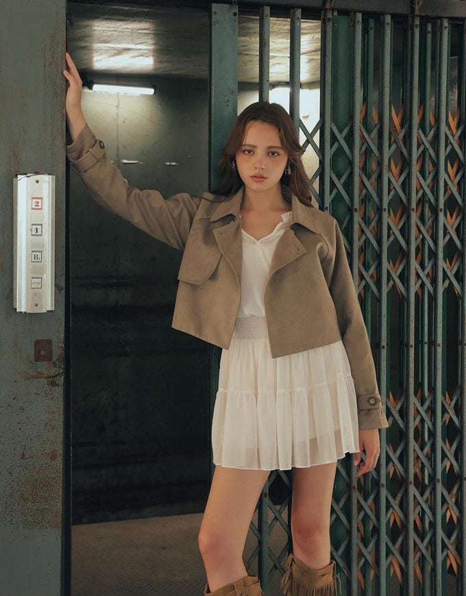 Classic Collar Faux Suede Cropped Trench Jacket