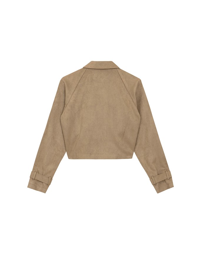 Classic Collar Faux Suede Cropped Trench Jacket