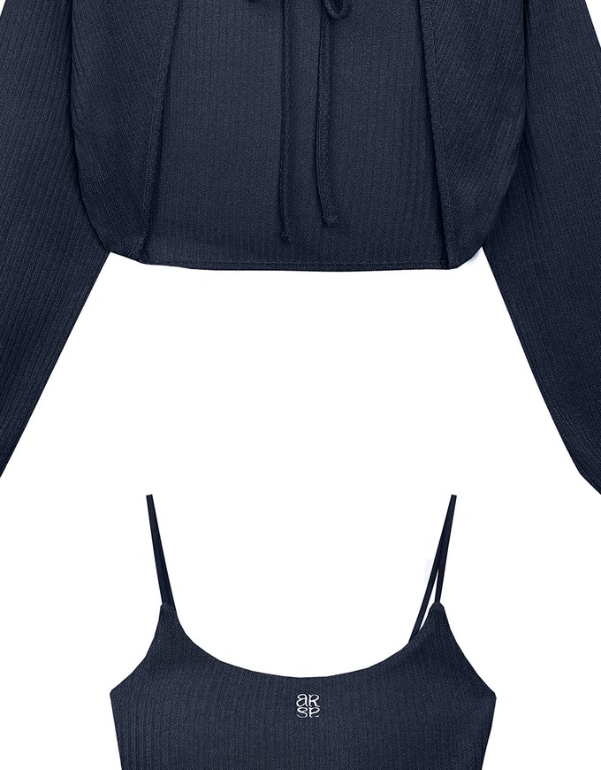 Cropped Knit Tie Front Cardigan with AIR SPACE Logo Embroidered Cami Padded Top Set Wear