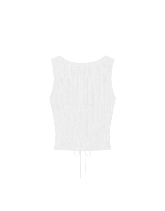 Ribbed Knit V Neck Lace Up Sleeveless Crop Top