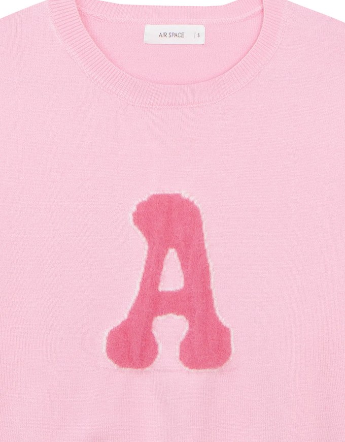 Fuzzy Letter Embroidered Cropped Knit Sweater