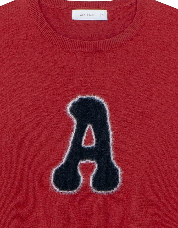 Fuzzy Letter Embroidered Cropped Knit Sweater