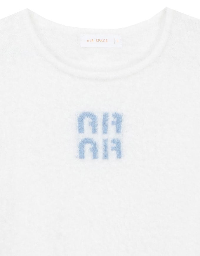 Fluffy Knit Short Sleeve Crop Top with AIR SPACE Logo Embroidered