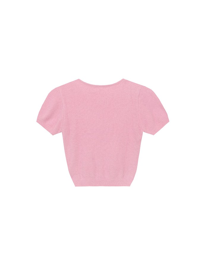 Fluffy Knit Short Sleeve Crop Top with AIR SPACE Logo Embroidered