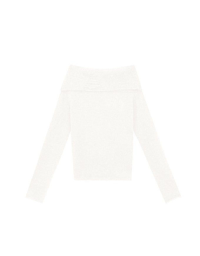 Off Shoulder Folded Collar Long Sleeve Knit Top