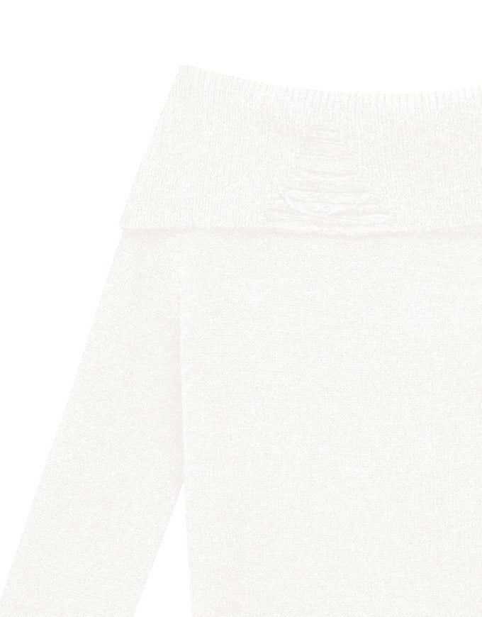 Off Shoulder Folded Collar Long Sleeve Knit Top