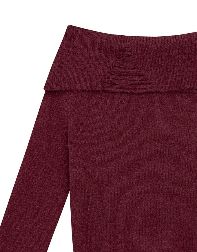 Off Shoulder Folded Collar Long Sleeve Knit Top
