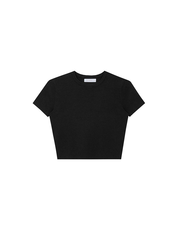 Basic Crew Neck Knit Fitted Crop Top