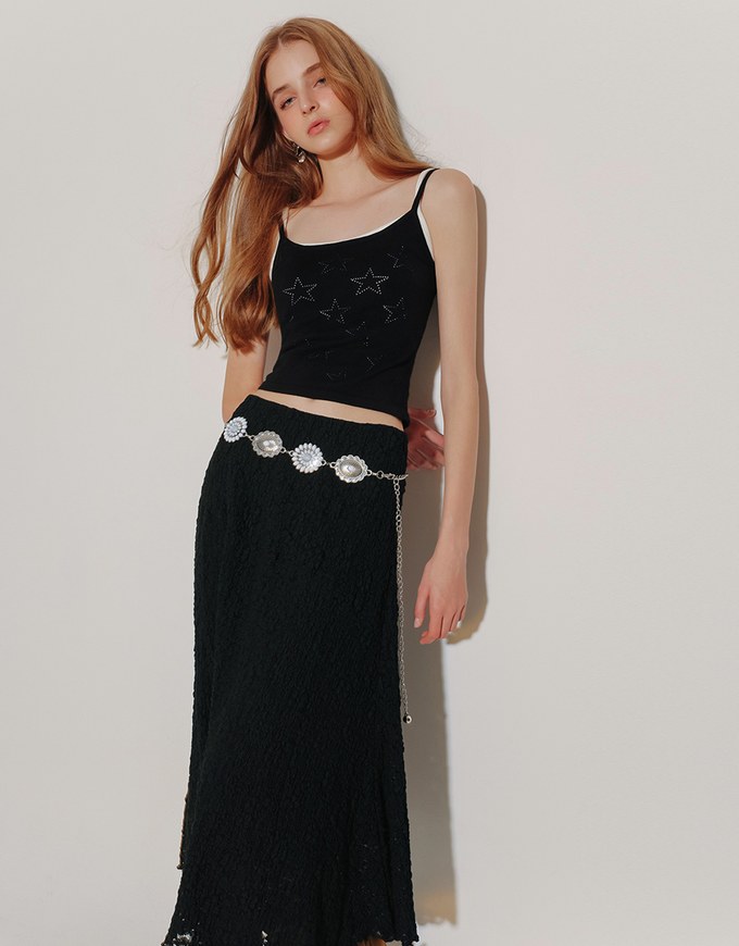 Star Eyelet Details Ribbed Knit Camisole Top
