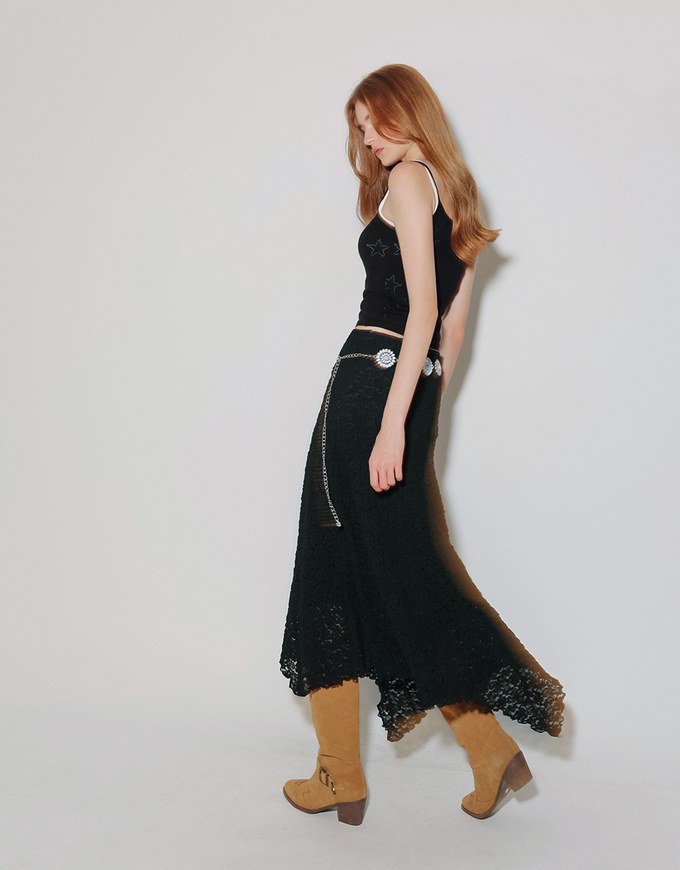 Star Eyelet Details Ribbed Knit Camisole Top