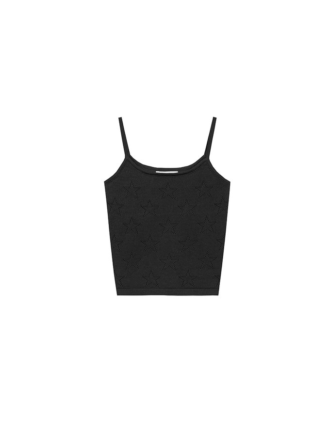 Star Eyelet Details Ribbed Knit Camisole Top