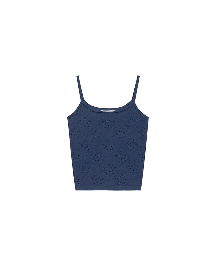 Star Eyelet Details Ribbed Knit Camisole Top