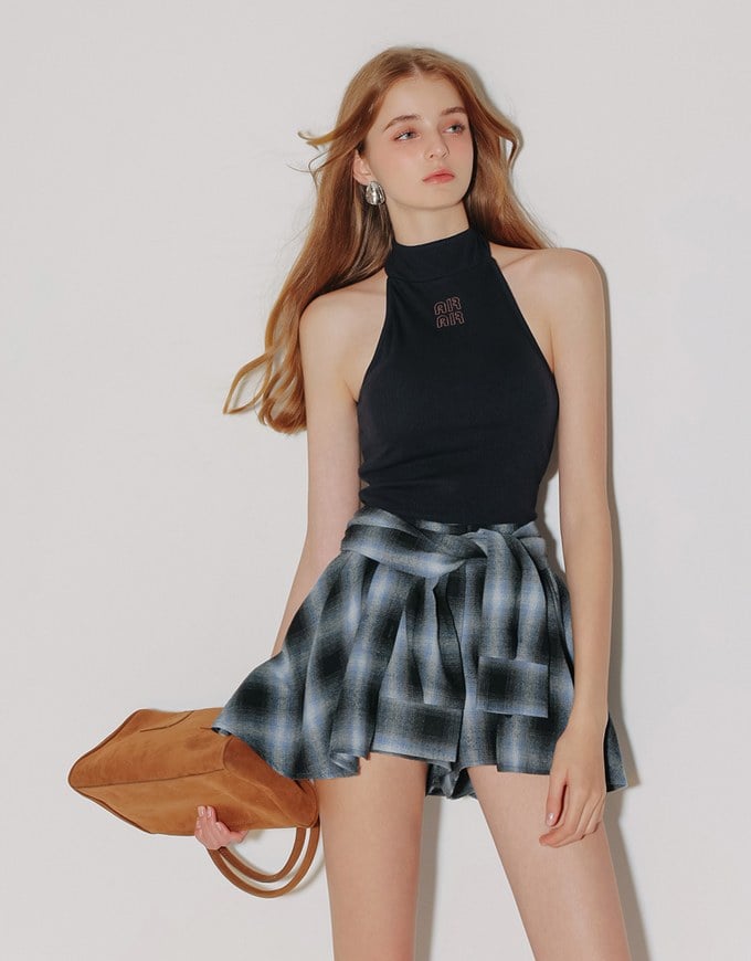 Patchwork Plaid Tie Up A Line Mini Skirt