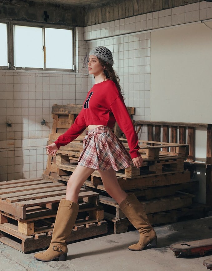 Patchwork Plaid Tie Up A Line Mini Skirt